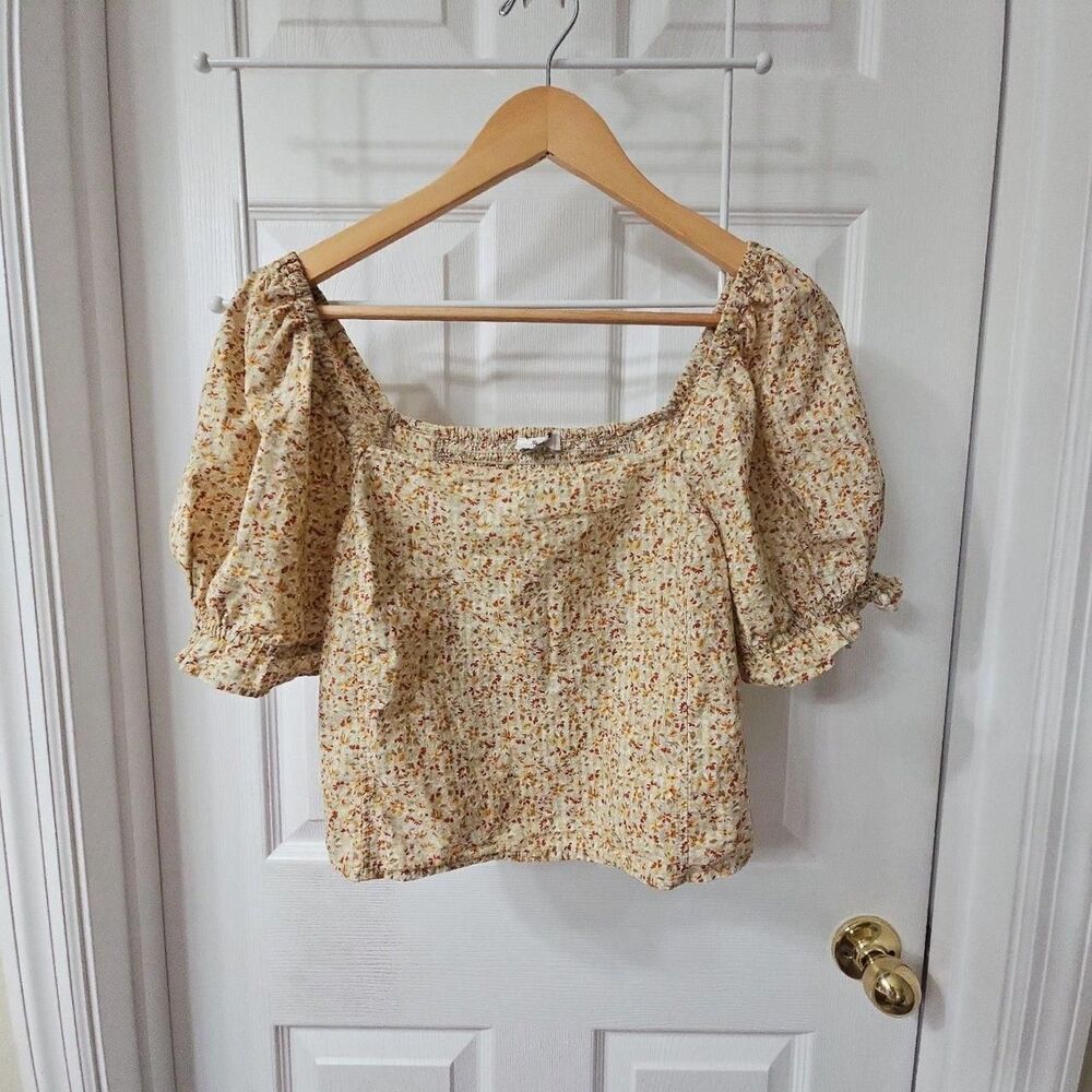 Madewell Hopewell Puff-Sleeve Crop Top in Floral